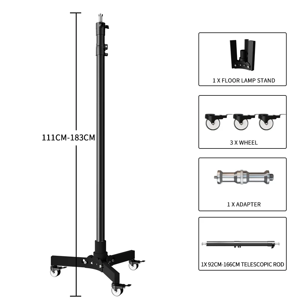 Soporte de luz de suelo de Metal de 22cm, 76cm y 183cm, soporte de iluminación de relleno para fotografía con ruedas de 3 uds., soporte de luz de fondo de doble uso