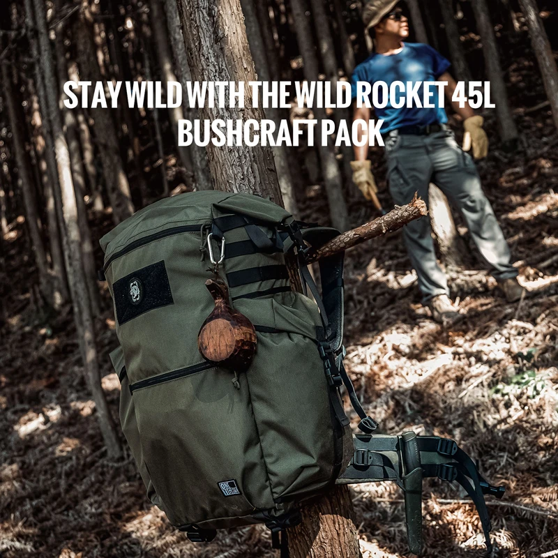 OneTigris WILD ROCKET Bushcraft Pack Mochila de 45 L Mochila enrollable para viajes al aire libre con revestimiento resistente al agua y soportes para hachas