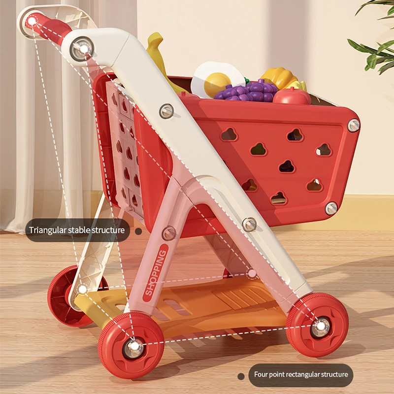 Carrito de Compras de Juguete para Bebés, Pequeño Carrito de Juego para Niños, Casa de Juego, Frutas para Cortar, Cocina Musical, Supermercado, Juguetes Educativos para Niños y Niñas