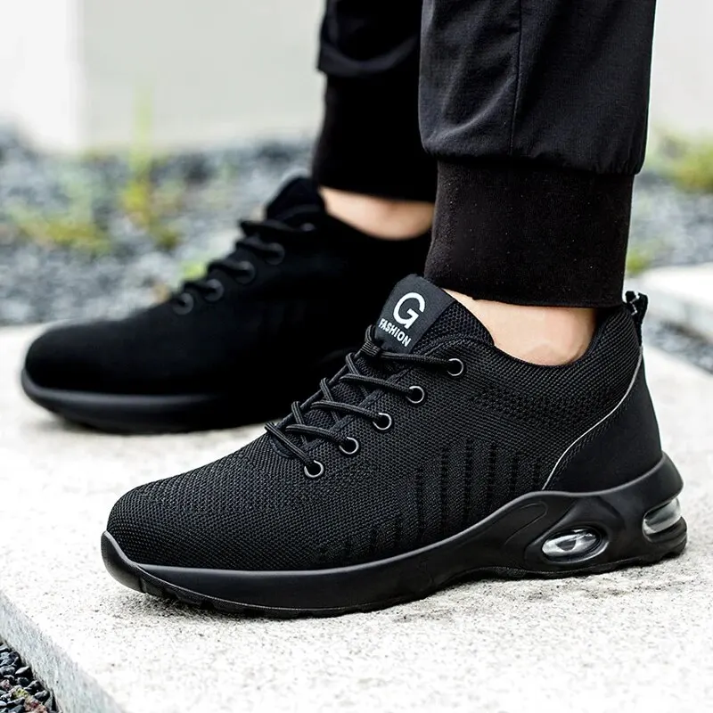 Zapatos de seguridad con amortiguación de aire para hombres y mujeres, zapatillas de trabajo transpirables, zapatos con punta de acero, zapatos protectores de seguridad ANTIPERFORACIONES