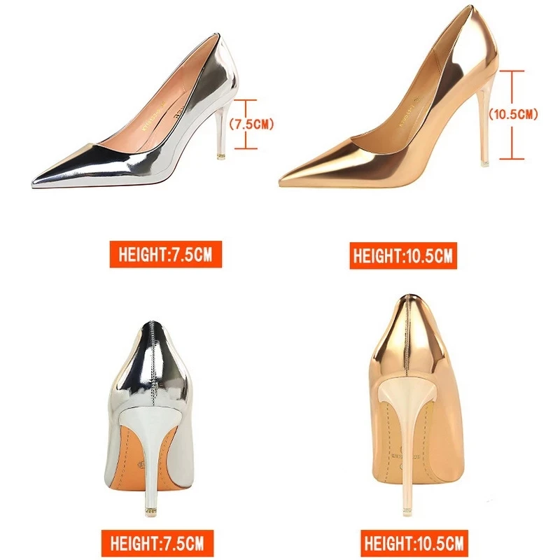 Zapatos BIGTREE, zapatos clásicos de charol para mujer, zapatos de moda para boda, tacones altos de aguja de 10,5 cm y 7,5 cm, zapatos de señora
