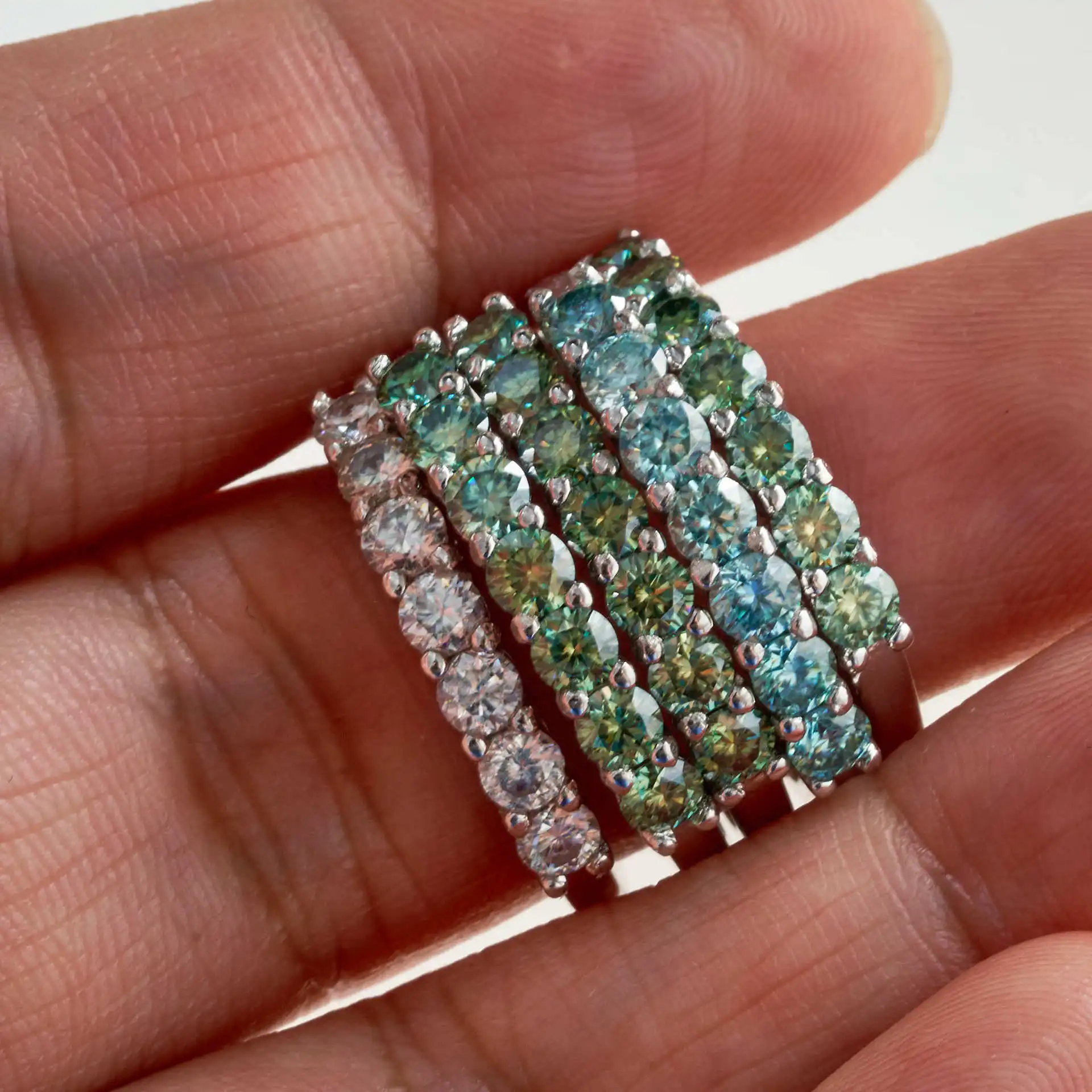 Anillo de moissanita redondo de 0,7 CT D Color VVS1 EX, anillo de eternidad de Plata de Ley 925, anillo de compromiso para mujer, banda de lujo para boda