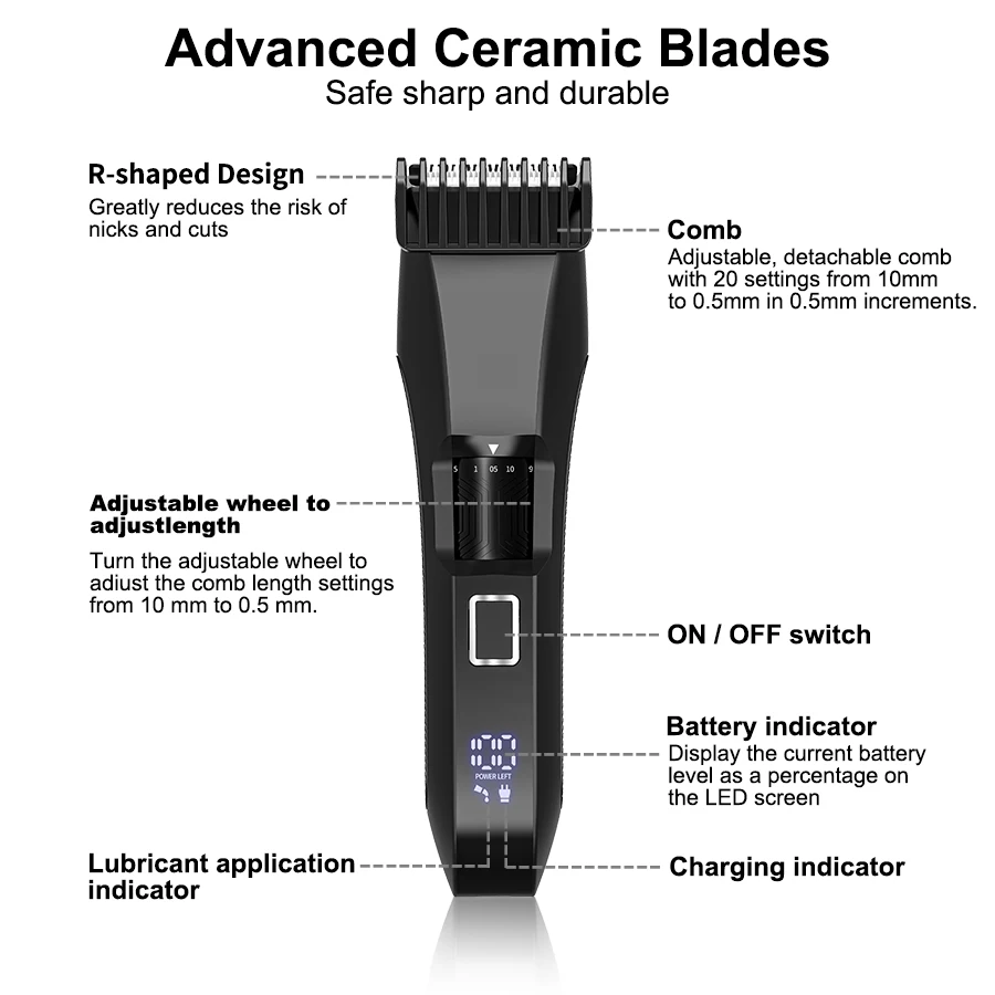 Recortadora de Barba para Hombre, Recortadora con Dial de Precisión - Afeitadora Facial - 20 Ajustes de Longitud, Recortadora Impermeable para Uso en Seco/Húmedo