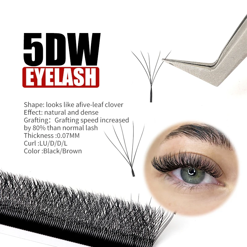 FADVAN 10 unidades de extensiones de pestañas en forma de W YY/3D/4D/5D de 0.07mm LU/L/C/D para profesionales, suaves, naturales, preformadas, pestañas en abanico 5D en racimo