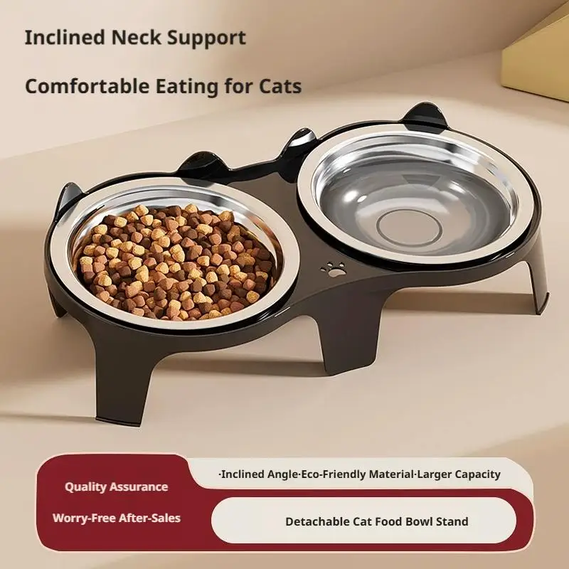 Juego de Comederos Ergonómicos para Gatos con Protección para el Cuello, Diseño Doble para Agua y Comida, Antideslizante