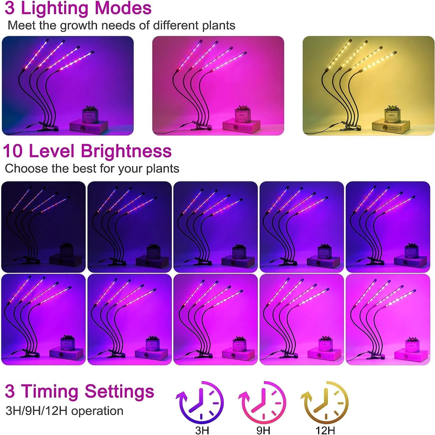 Phytolamp de luz LED USB de 3 colores para plantas con Control, luces Fitolamp de espectro completo, lámpara Phyto con Clip para plántulas de flores para el hogar