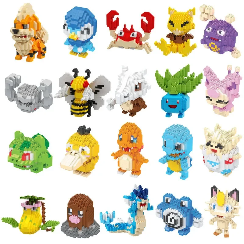 Mini bloques de construcción de dibujos animados de Pokémon DIY, Pikachu, Charizard, Eevee, Mewtwo, Anime, montar, modelo de acción, muñecas, Juguetes