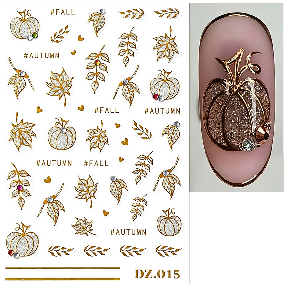 2 Piezas de Adhesivos Dorados para Uñas con Diseño de Hojas de Arce y Calabaza, Decoración Brillante para Uñas, Mini Hojas de Corazón para Otoño, Accesorios de Manicura