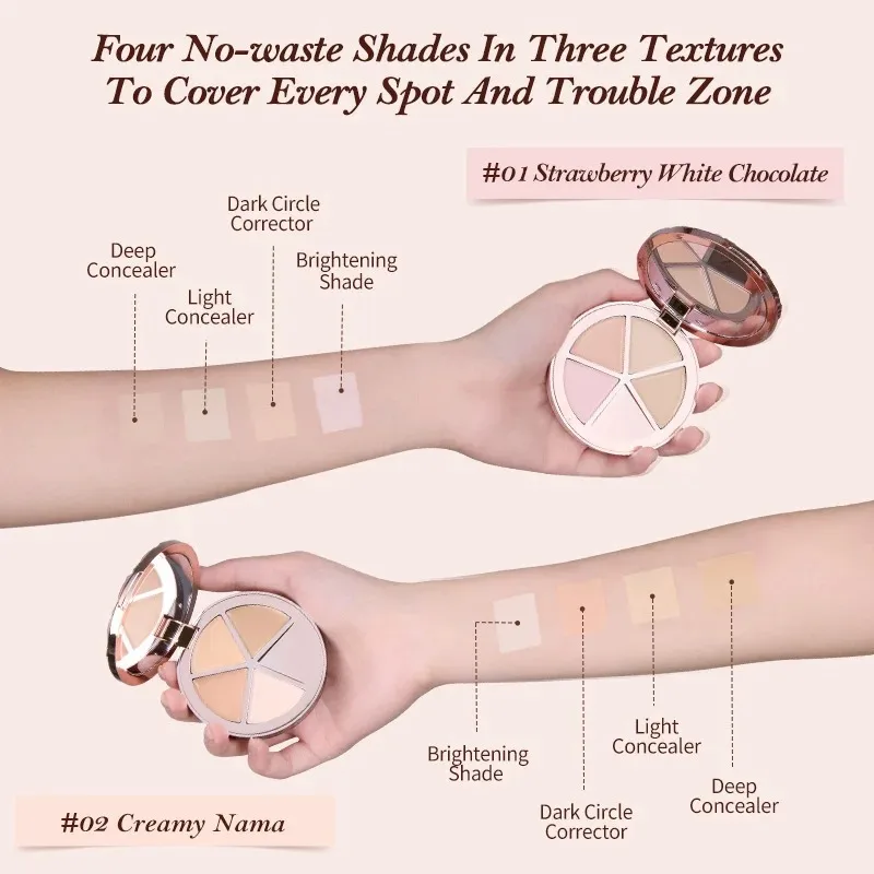 FLOR KNOWS THE SWEETIE BEAR Corrector de 4 colores Paleta iluminadora que cubre las ojeras Base de contorno de cobertura total
