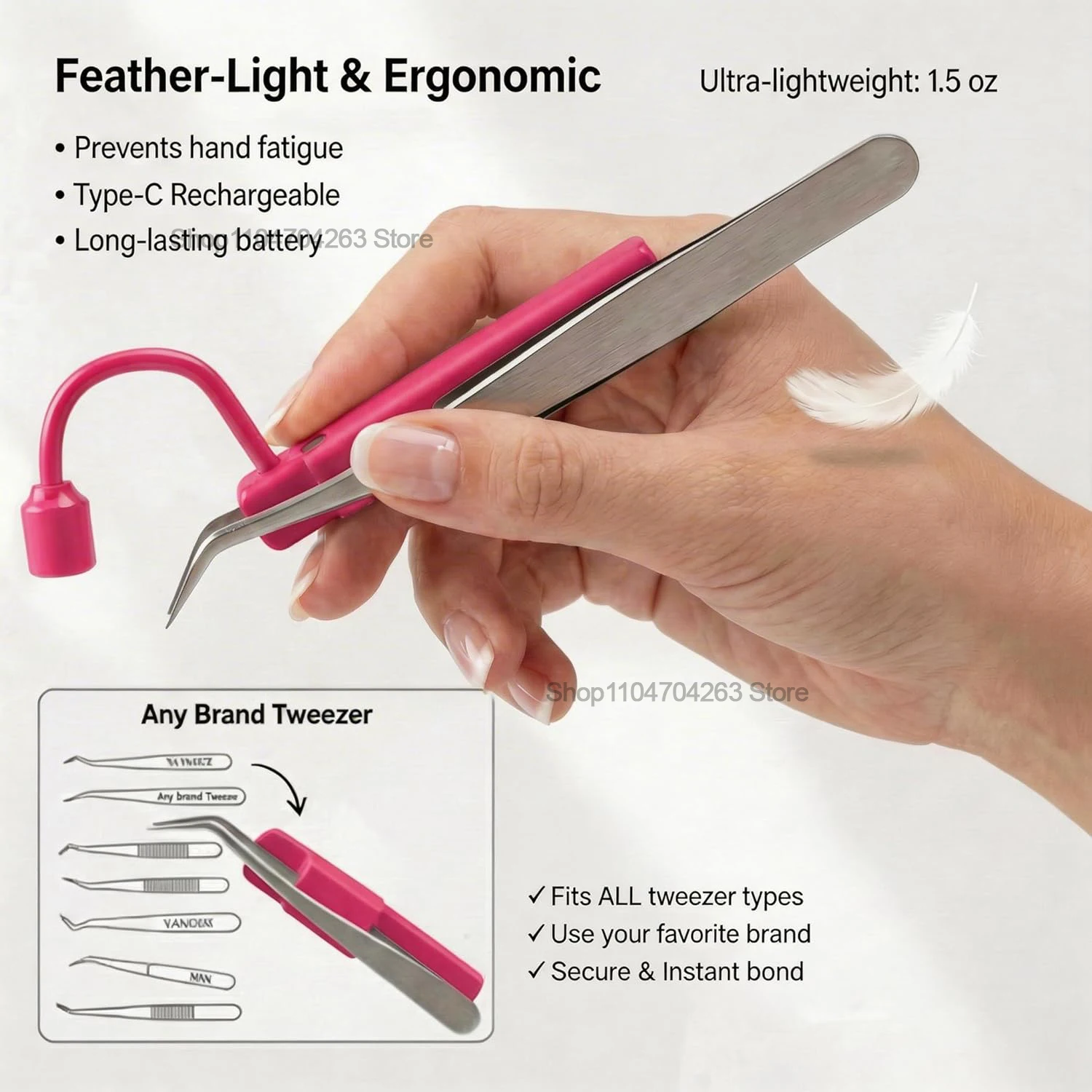 Mini Lámpara UV para Pestañas 180 °   Accesorio de Rotación para Pinzas, Lámpara LED de Curado Rápido 2s para Extensión de Pestañas, Luz UV LED para Pinzas de Pestañas