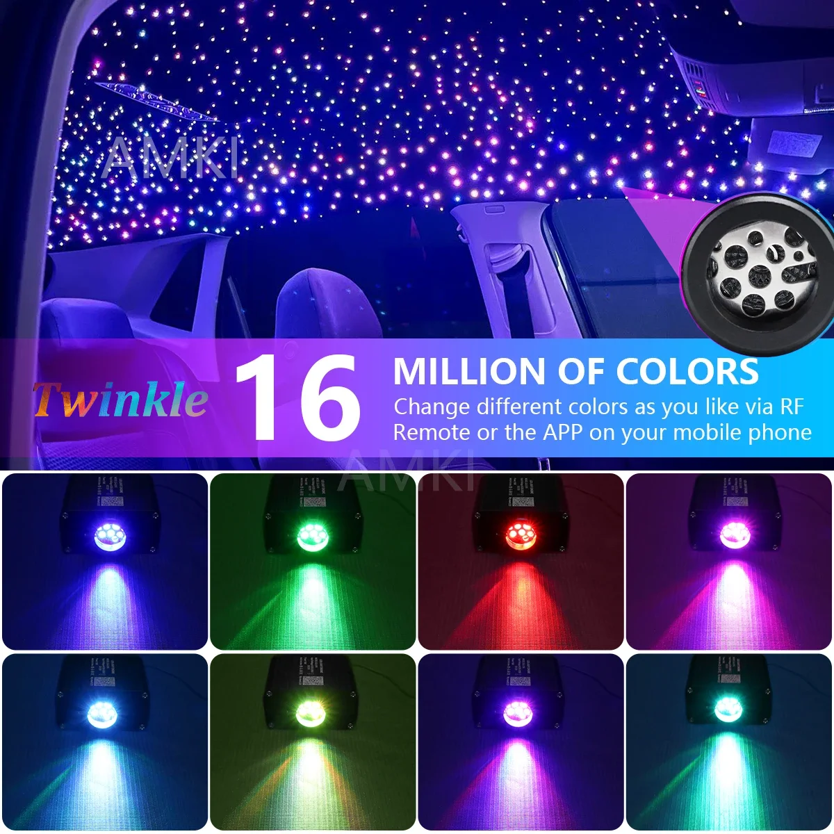Luz LED de Ambiente para Interior de Coche, 16W RGBW, Efecto de Cielo Estrellado, Control de Música, Fibra Óptica