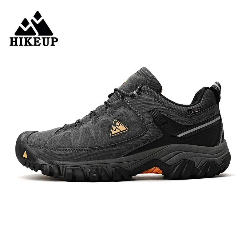 HIKEUP, nuevos zapatos de senderismo para hombre, zapatos de escalada de cuero duraderos de alta calidad, zapatillas para caminar al aire libre, suela de goma, salida de fábrica
