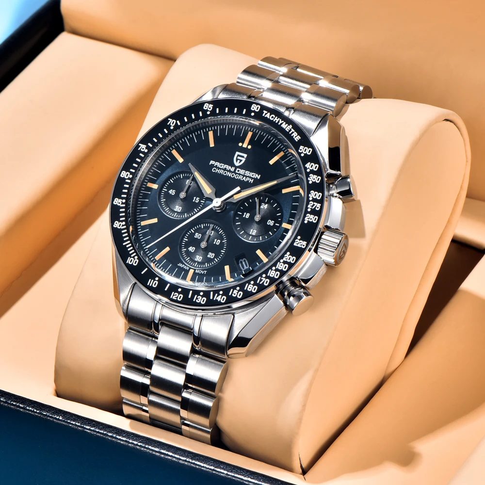 PAGANI DESIGN 2026 relojes de luna nueva para hombre, reloj de cuarzo de lujo para hombre, cronógrafo VK63 AR, espejo de zafiro, bisel de cerámica luminoso