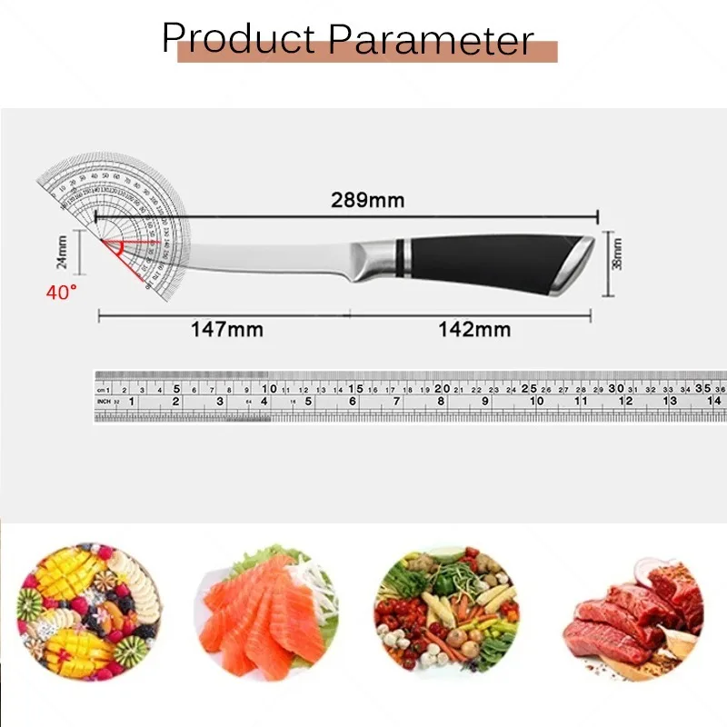 Cuchillo de Chef japonés Sashimi, cuchillo de salmón, cuchillo de corte y deshuesado de carne de carnicero de acero inoxidable, rebanador de frutas para el hogar