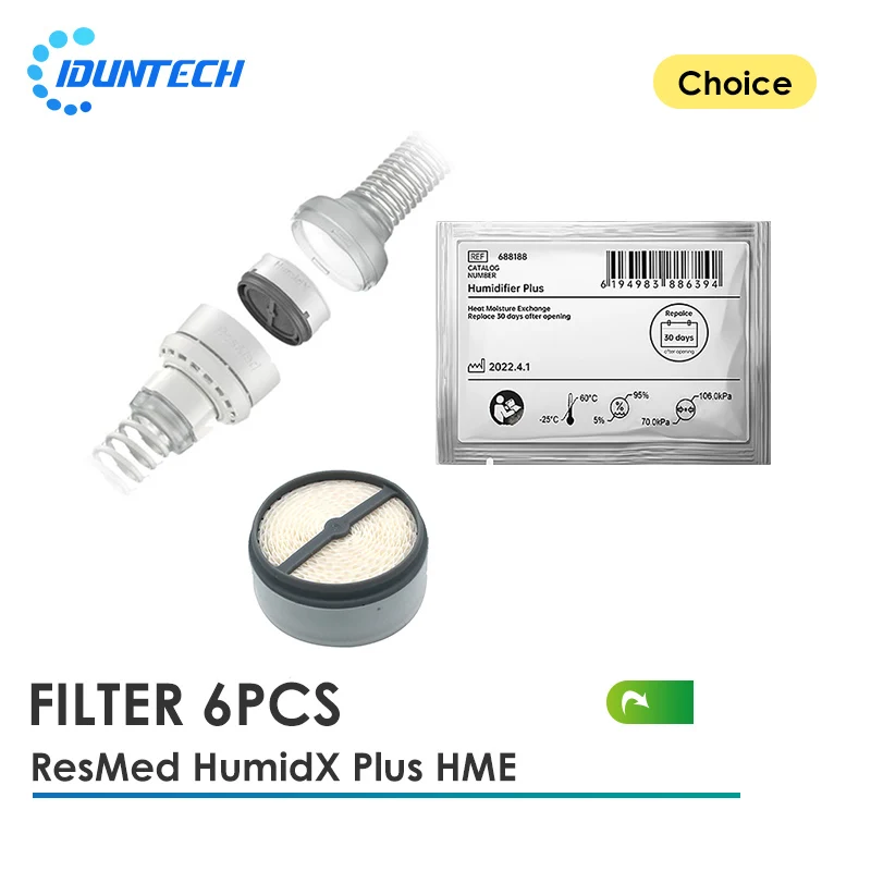 Filtro CPAP ResMed HumidX Plus HME, Humidificador sin agua, accesorios de ventilación, filtro de algodón, humidificación Nasal