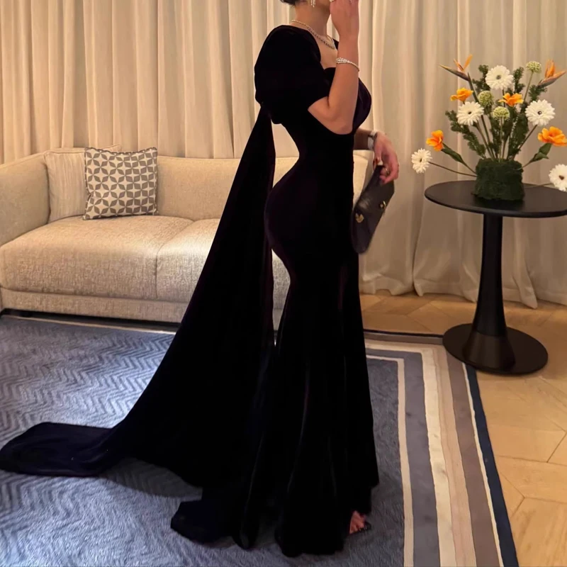 Vestido largo de terciopelo de cintura alta, liso, de manga corta, ajustado, con cuello corazón, estilo casual y de noche para mujer