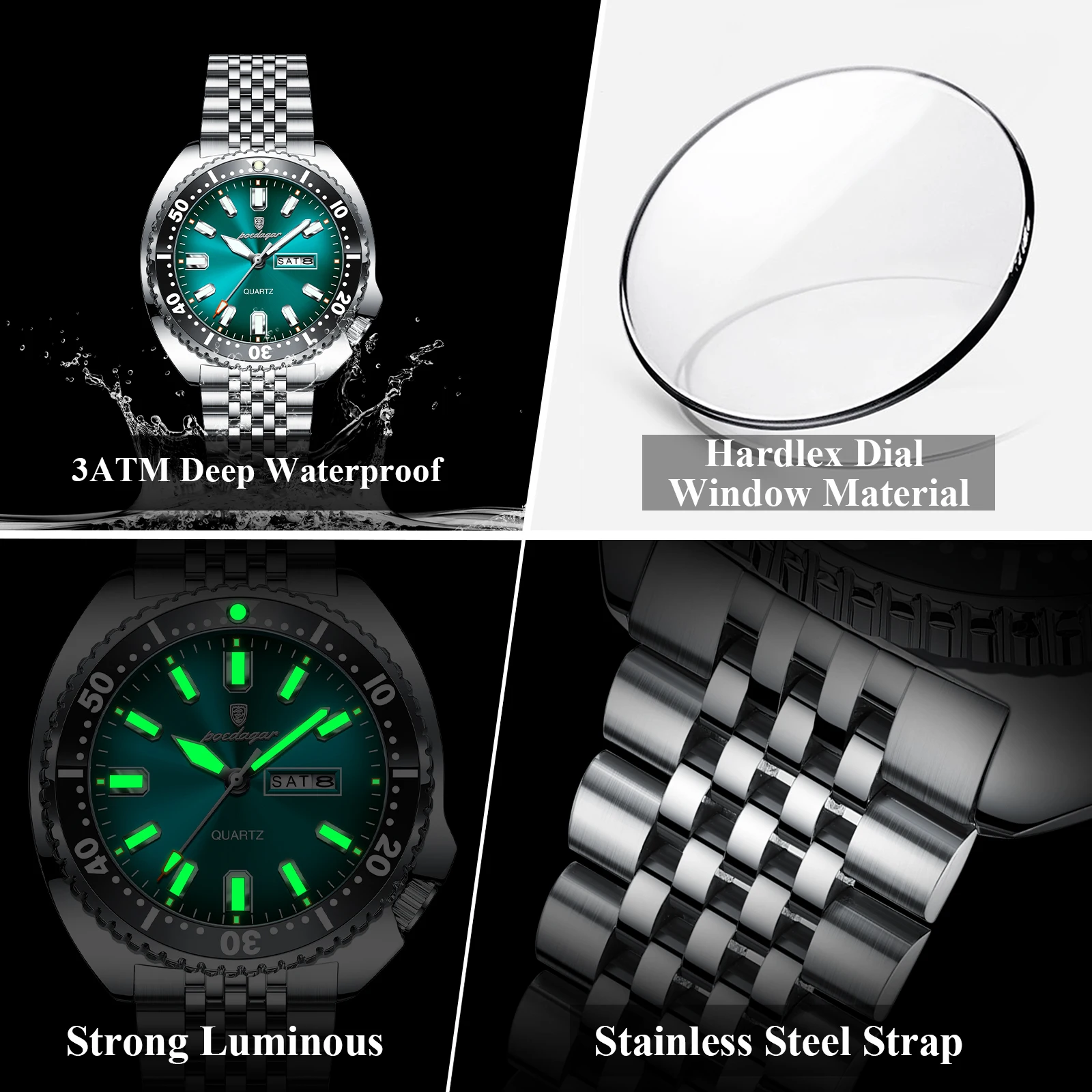 Reloj de Pulsera POEDAGAR para Hombre, Diseño Moderno, Luminoso, Resistente al Agua, con Fecha, Día de la Semana, Cuarzo, Acero Inoxidable, Creativo