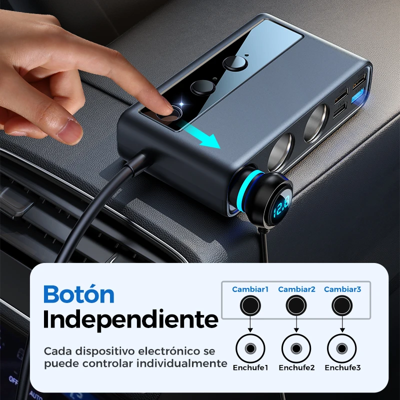Joyroom 154W 9 en 1 adaptador de cargador de coche interruptores independientes de carga toma de cigarrillo CC PD 3 enchufe divisor de encendedor de cigarrillos