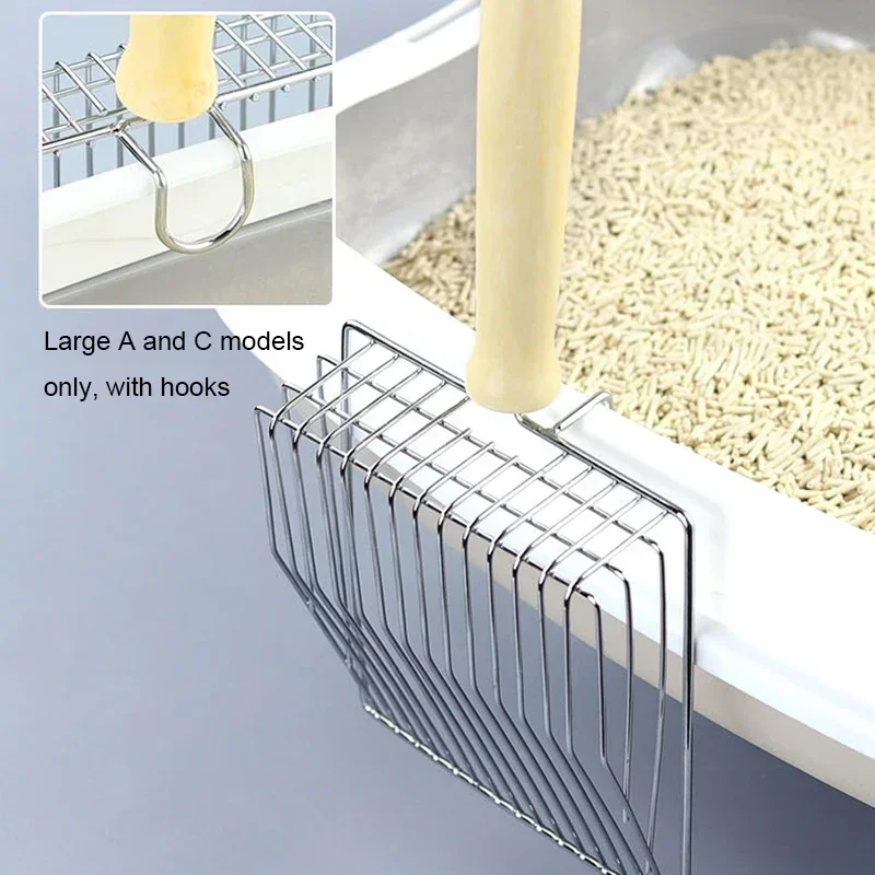 Pala para arena de gato con mango de madera, recogedor de Metal con gancho, herramienta de limpieza de inodoro portátil de acero inoxidable, productos para mascotas