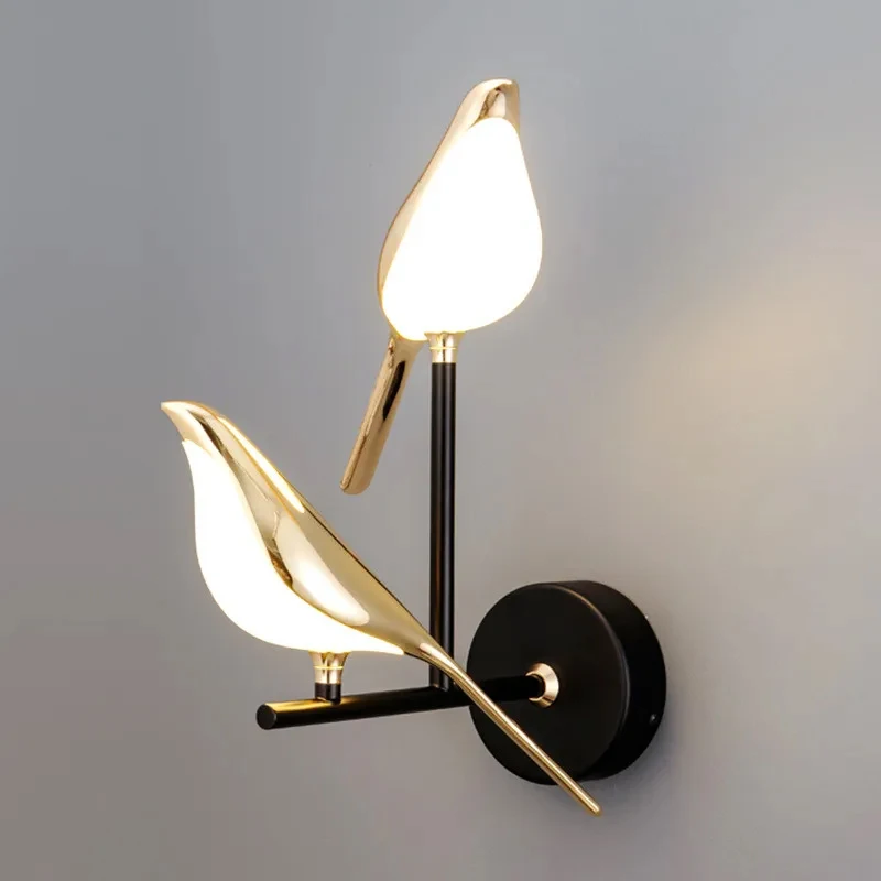 Lámpara de pared LED moderna para decoración del hogar, candelabro de iluminación interior de pájaro de Urraca, dormitorio, cabecera, sala de estar, arte decorativo Candelabro de pájaro nórdico para mesa de comedor luz
