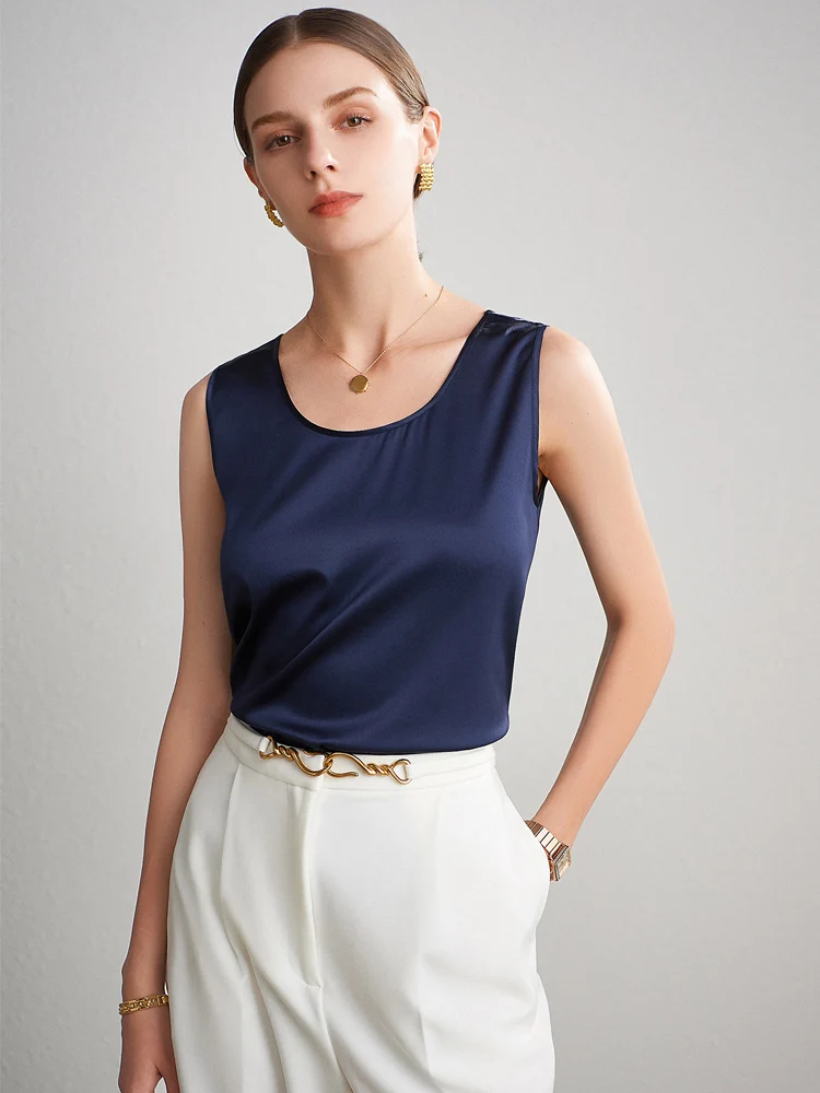 SuyaDream. Camisetas sin mangas básicas y acogedoras para mujer, 100% seda auténtica, camiseta elegante sin mangas con cuello redondo, chalecos de verano sólidos 2025, blanco, rosa, Beige