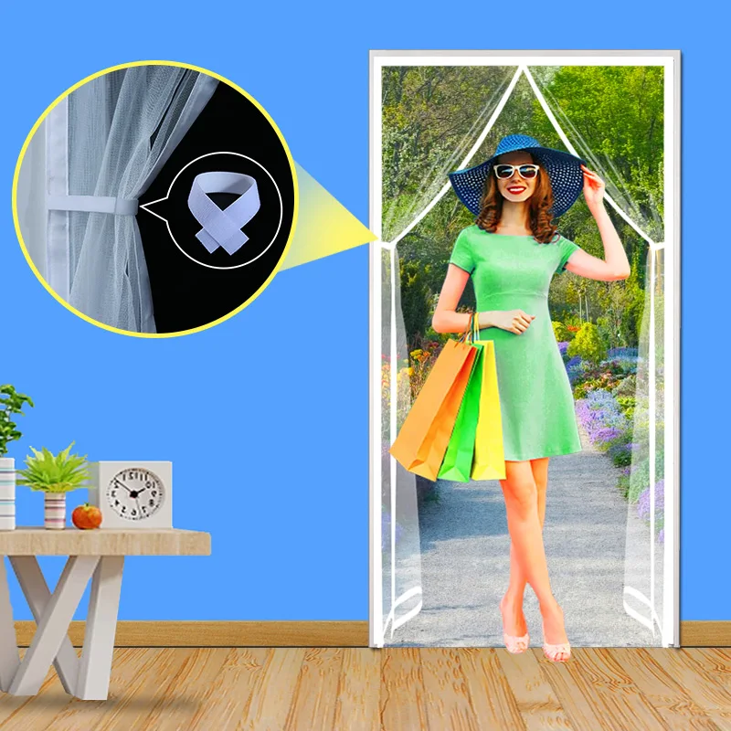 DTGJ mosquitera magnética blanca para puerta, pantalla antiinsectos, malla de fibra de vidrio Invisible, cortina de tamaño personalizado, cierre automático de tul