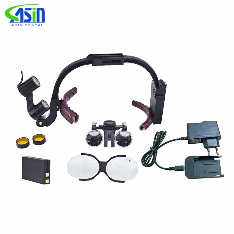 Lámpara de luz LED para cabeza Dental, lupas binoculares de aumento, luz de 5W, faro quirúrgico para dentista, equipo de laboratorio, 2,5x, 3,5x