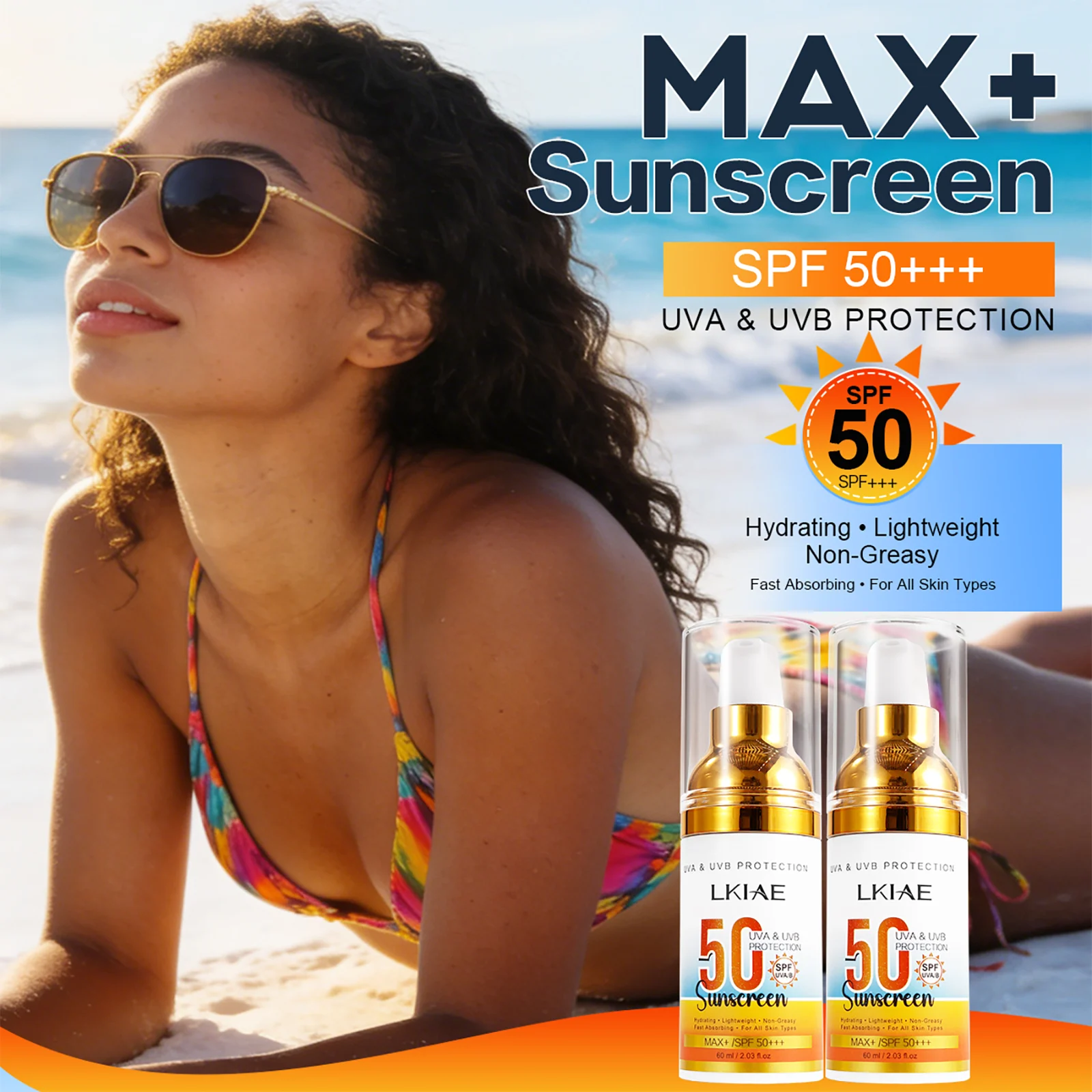 Protector Solar LKIAE Spf 50+, Protección UVA, UVB, Previene Quemaduras Solares, Oscurecimiento de la Piel, Pigmentación, Antiarrugas, Con Aloe Vera