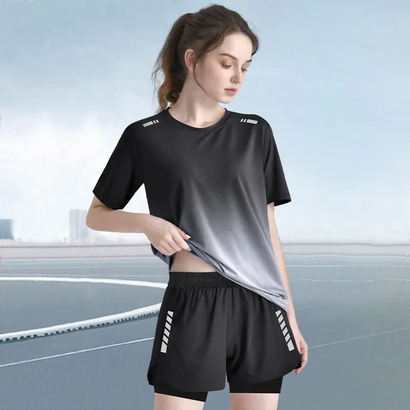 Camiseta Holgada de Seda de Hielo de Secado Rápido para Mujer, para Yoga, Running y Fitness