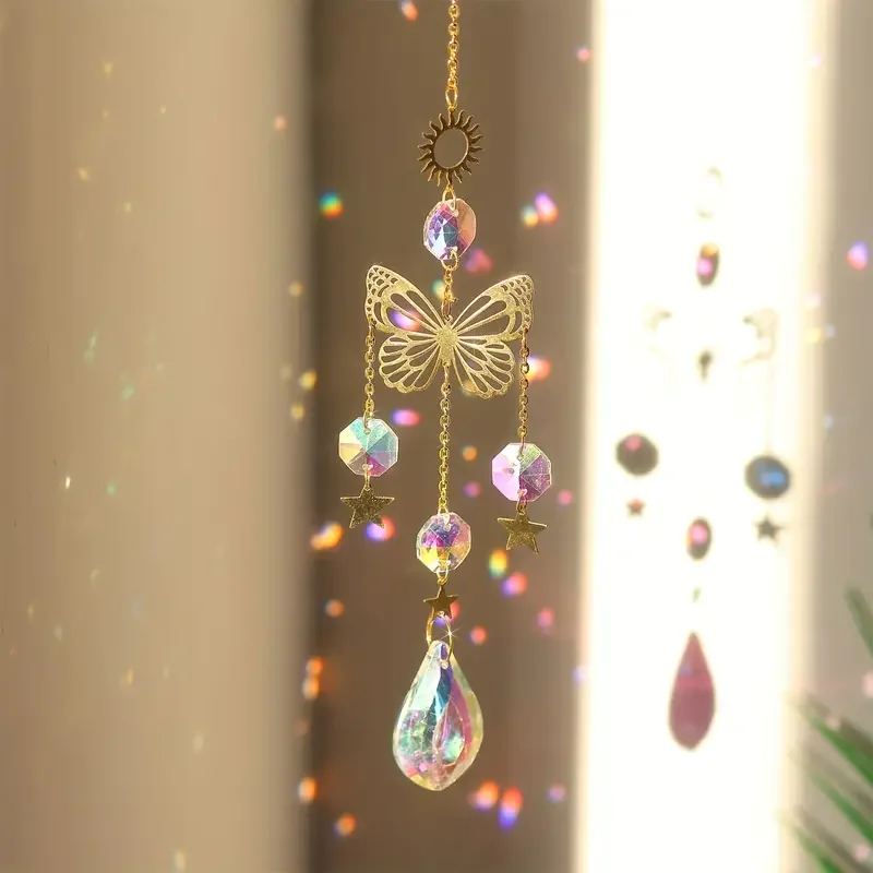 1 Atrapasueños de Cristal con Forma de Mariposa - Prisma de Vidrio que Refleja la Luz para Decoración del Hogar, Jardín y Coche