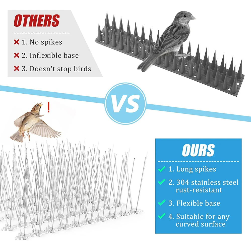 Juego de repelente de aves de acero inoxidable, 12 Uds., picos para palomas, disuasivo, antiaves, palomas, ardilla, gatos, repelente para techo de valla de jardín