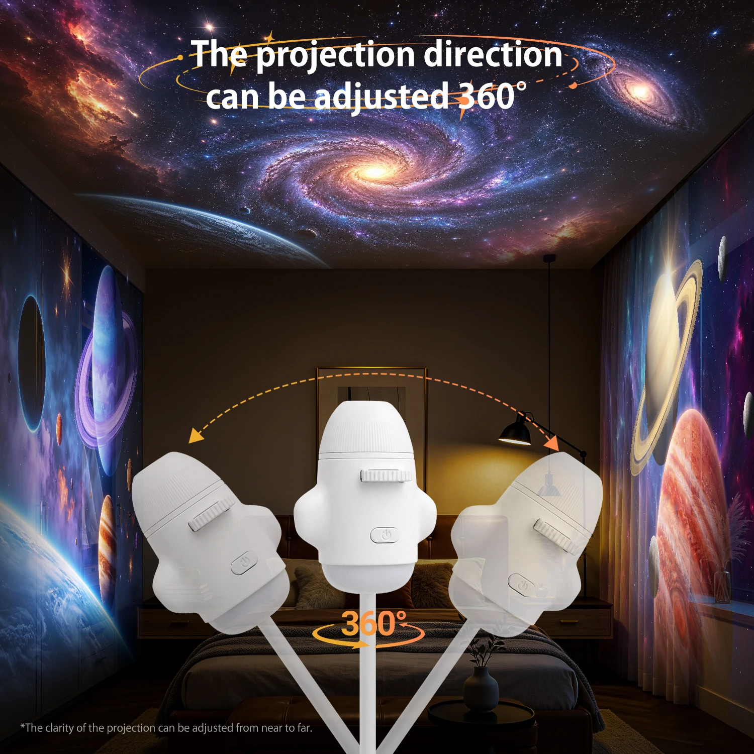 Lámpara de Proyección 2 en 1 Rocket Galaxy, Proyector de Estrellas con Enfoque Ajustable, Luz Ambiental, Lámpara de Proyección para Auto, Luz Nocturna Espacial de Luna