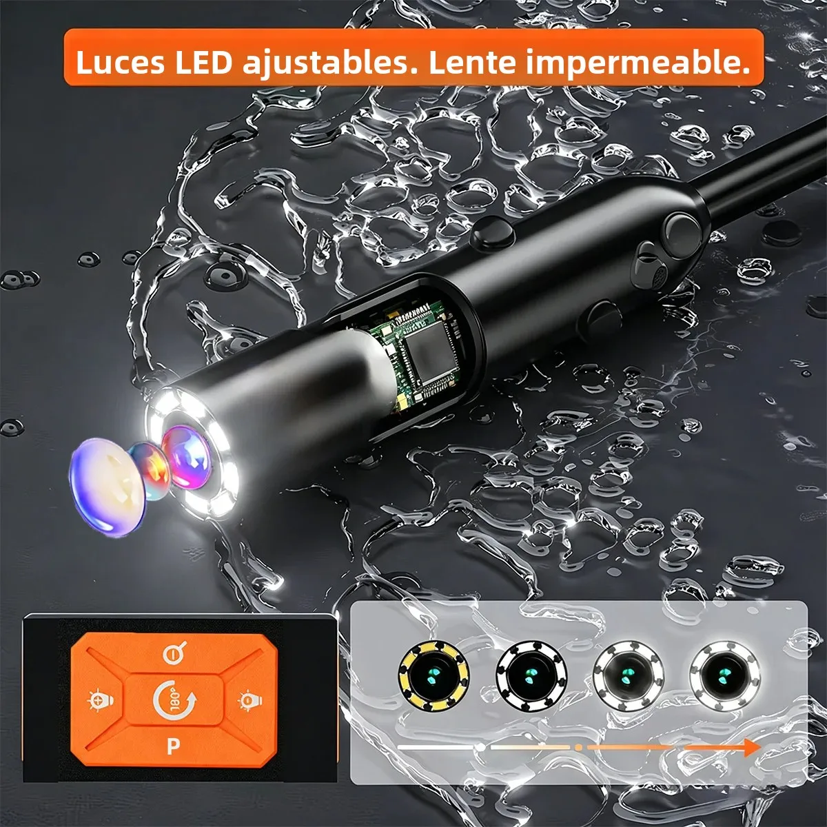 Cámara Endoscópica Industrial con Pantalla IPS de 4.3 Pulgadas, 8mm HD1080P, IP67 Impermeable, 8 Luces LED, Boroscopio de Inspección para Reparación de Tuberías y Automóviles