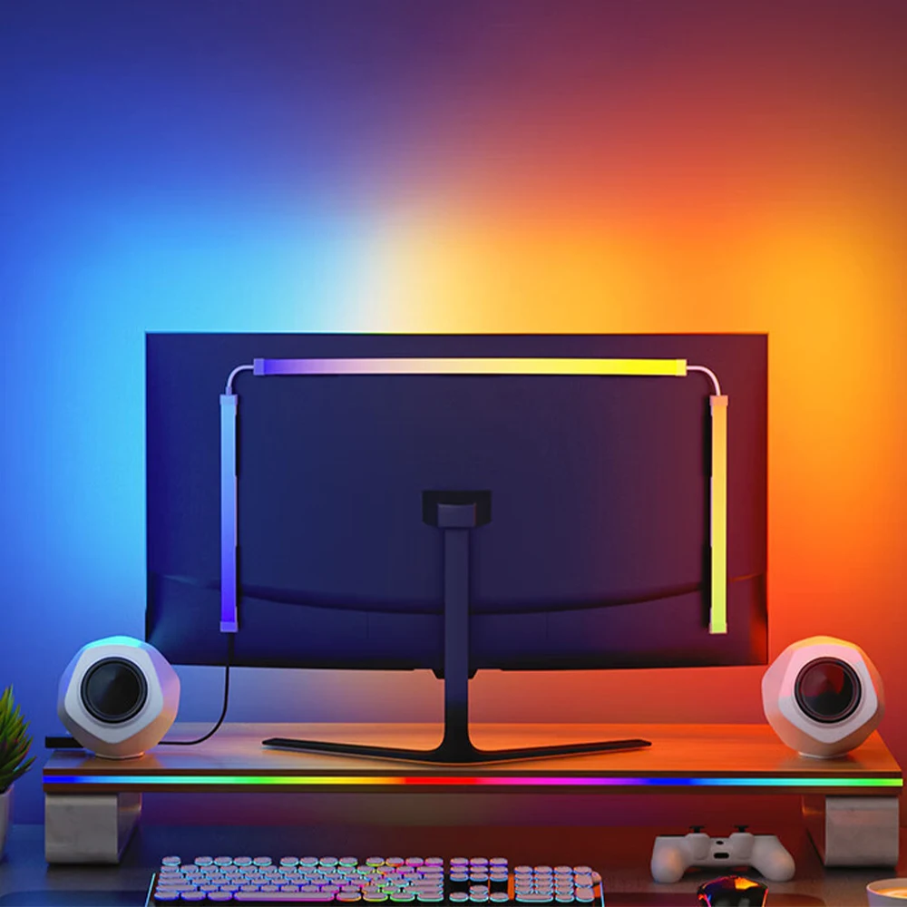 Tira de luces LED USB para PC de 24-34 pulgadas, Monitor de tira de luz de sincronización de ordenador, retroiluminación LED de pantalla RGB para decoración de ambiente de sala de juegos