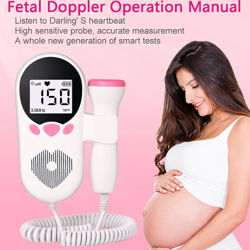 Monitor de ritmo cardíaco Fetal Doppler para el hogar, Detector de latido del corazón para embarazo y bebé, retroiluminación LCD, estetoscopio sin radiación, medidor de pulso de 3MHz