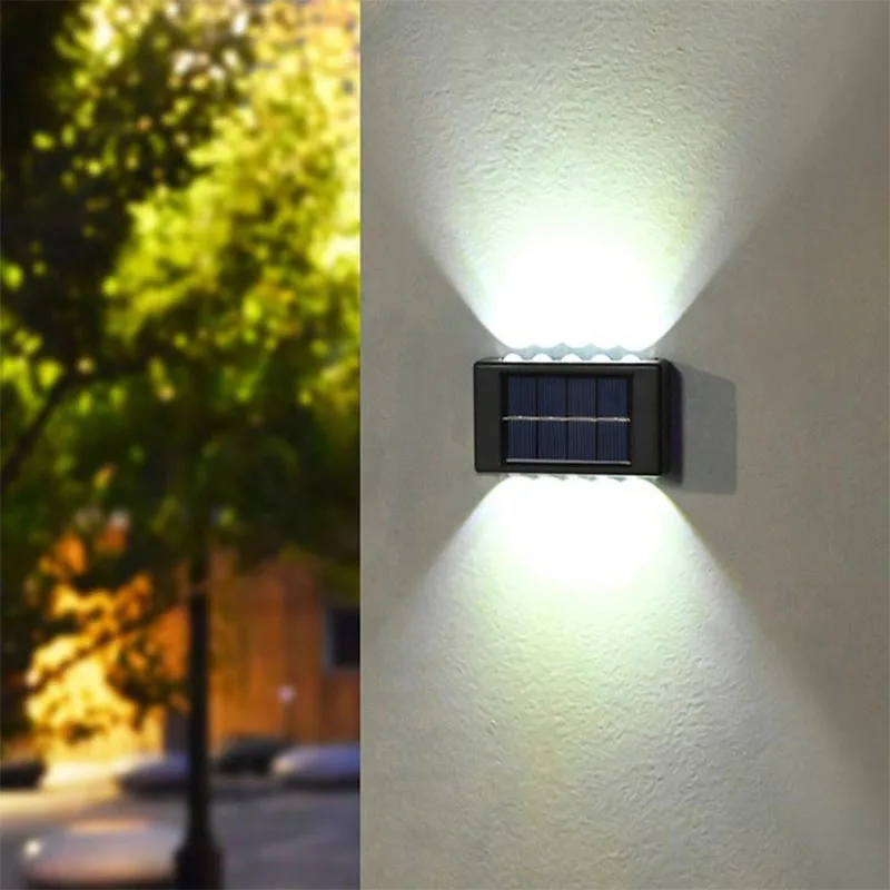 Lámpara Solar de pared de 10 LED, luz alimentada por energía Solar impermeable para exteriores, iluminación hacia arriba y hacia abajo, decoración para el hogar, jardín, porche y patio
