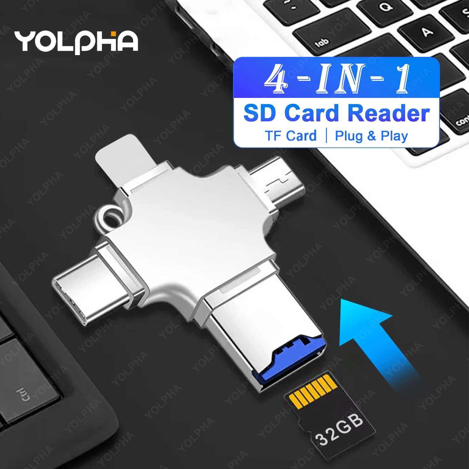 Lector de tarjetas de memoria 4 en 1 para iPhone, portátil, PC, adaptador OTG tipo C para iOS, USB A, lector de tarjetas Micro SD para Samsung, Huawei, Xiaomi, LG