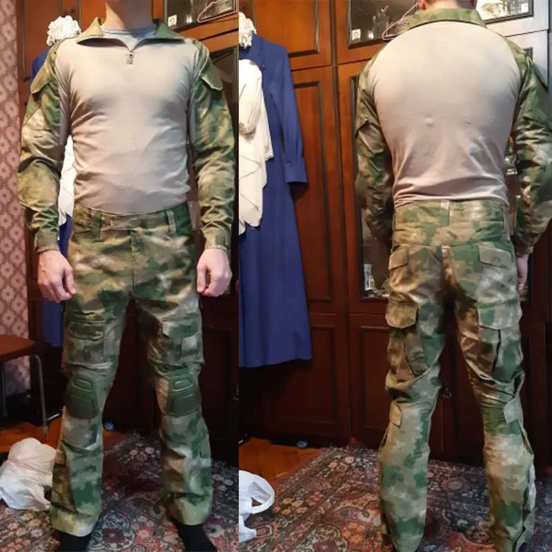 Camisa táctica del ejército con almohadilla para hombre, camisa de combate militar, Camisa larga de caza, ropa de camuflaje, camisetas de Paintball, 8XL