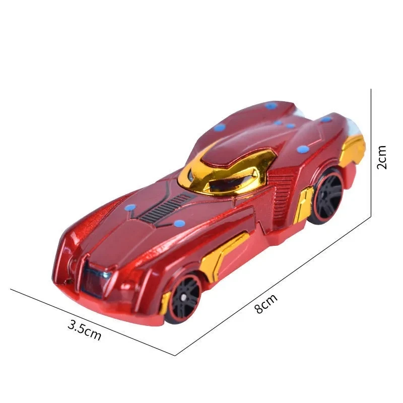 Coche de juguete de aleación para niños, modelo de simulación de superhéroe, mini coche de juguete de metal fundido a presión, vehículo de juego para niños con temática de superhéroes.