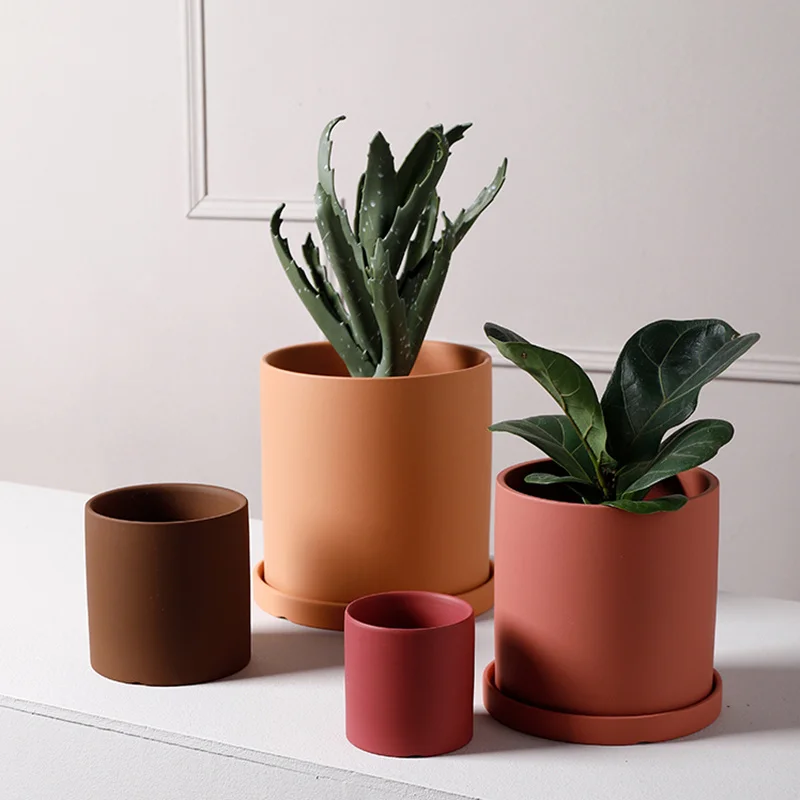 Maceta de cerámica de estilo nórdico para plantas, maceta cilíndrica con agujero, decoración de jardín