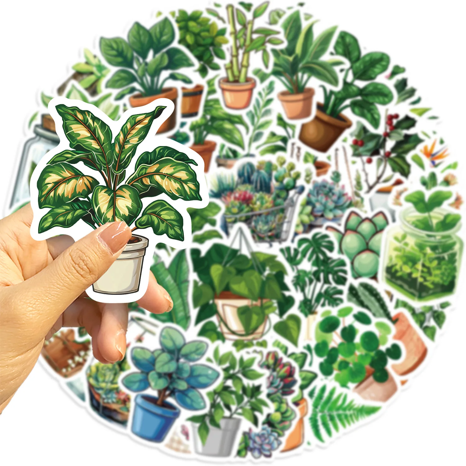 50 Uds. De pegatinas estéticas verdes de plantas bonitas, juguete para niños, decoración DIY para nevera, cuaderno, bicicleta, teléfono, maleta, pegatina de dibujos animados