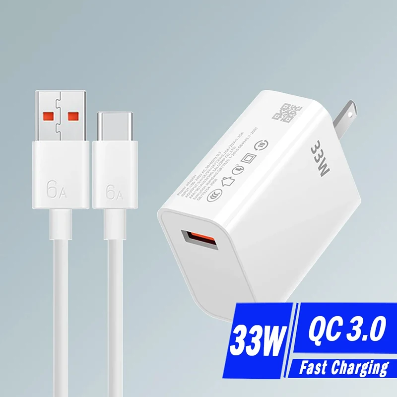 Cargador Xiaomi 33W QC 3,0 carga rápida 6A carga Turbo rápida adaptador de cargador de teléfono móvil Cable USB tipo C para Samsung Xiaomi