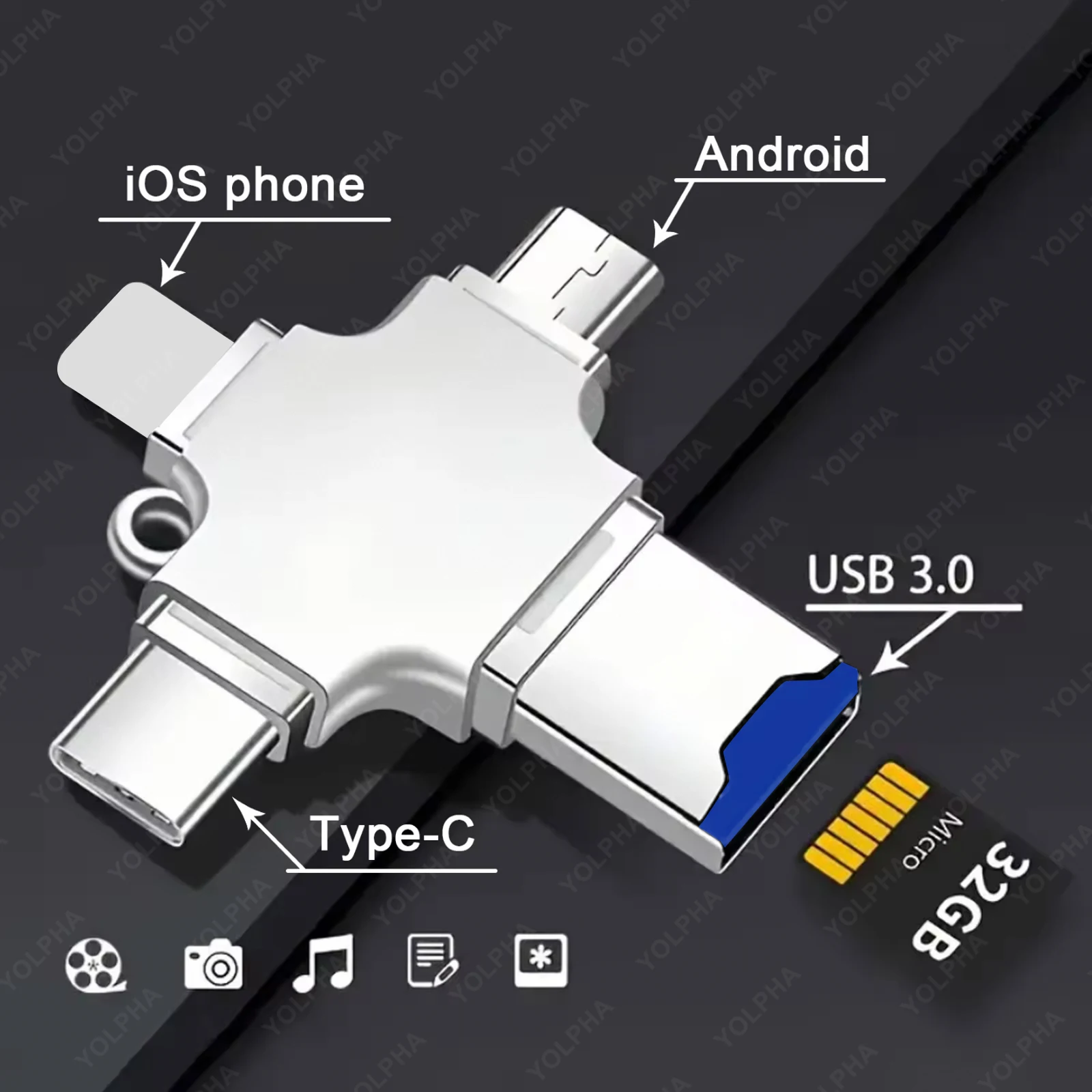 Lector de tarjetas de memoria 4 en 1 para iPhone, portátil, PC, adaptador OTG tipo C para iOS, USB A, lector de tarjetas Micro SD para Samsung, Huawei, Xiaomi, LG
