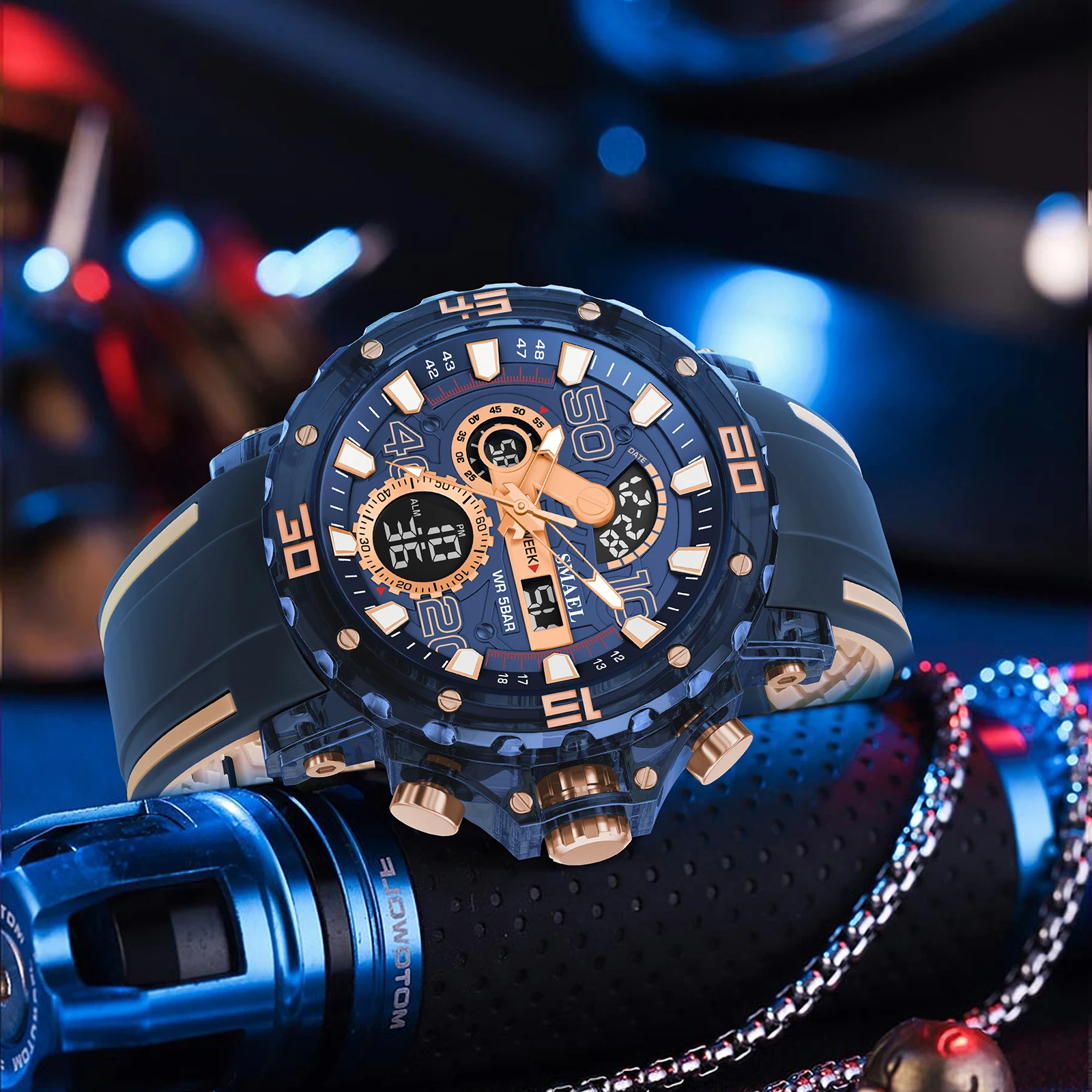 Relojes militares para hombre, novedad de 2025, reloj de pulsera resistente al agua hasta 50M, cronómetro, alarma, luz LED, relojes digitales 8136, reloj deportivo para hombre