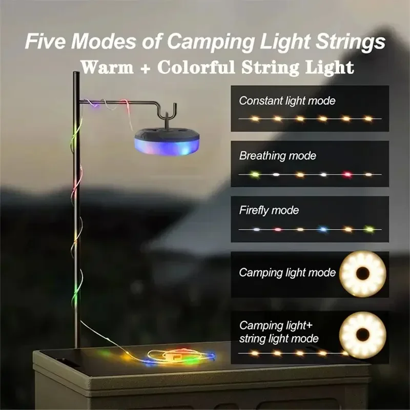 Lámpara LED de Camping de 10M de longitud, tira de atmósfera, cinturón de luz reciclable impermeable, lámpara de decoración de jardín al aire libre para tienda de campaña y habitación