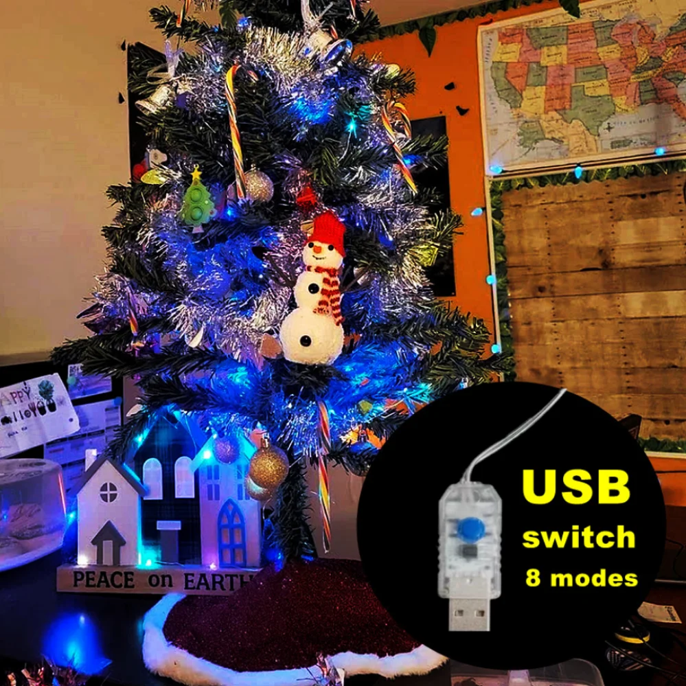 Guirnalda de luces LED con cable plateado, luces LED alimentadas por USB, guirnalda impermeable para exteriores, decoración DIY para fiestas de Navidad y bodas