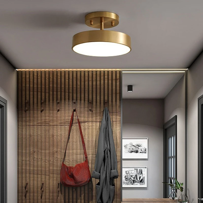 Lámpara LED de techo moderna, lámpara de cobre para dormitorio, sala de estar, luz nórdica redonda dorada y negra, accesorio de decoración para pasillo y entrada