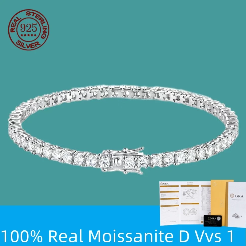 Precio de fábrica D VVS1 pulsera de tenis de moissanita Plata de Ley 925 clásicos de una sola fila con pulseras GRA para mujer hombre joyería