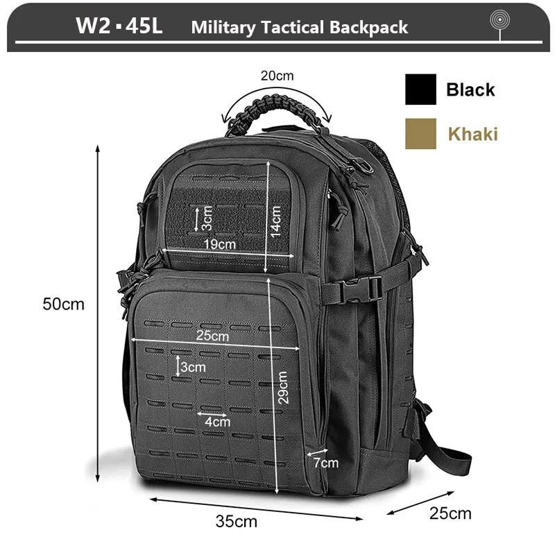 Mochila táctica de asalto de 3 días para hombre, bolsa Molle grande de 38/45L, impermeable para exteriores, senderismo, Camping, viaje, 600D