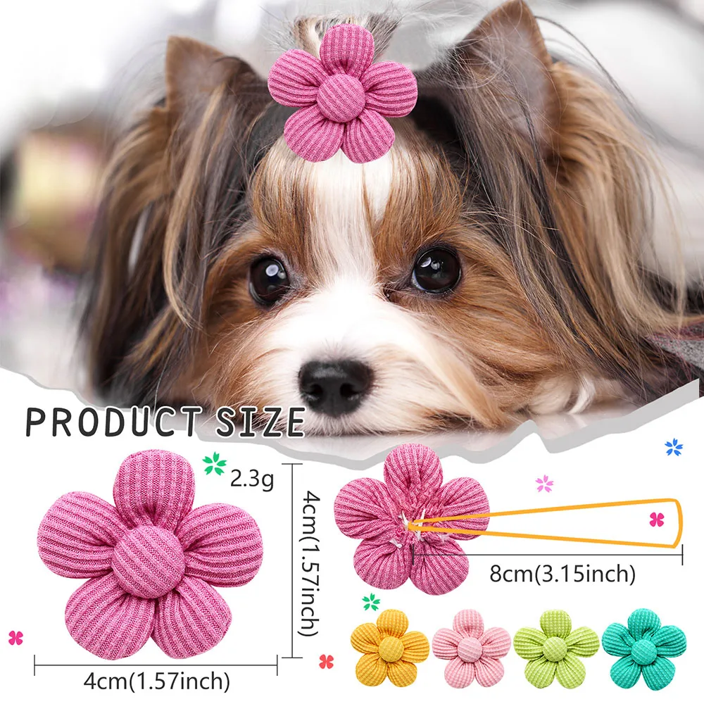 10 Uds. De lazos de primavera para perros, bandas de goma con lazo de flores para cachorros y gatos, accesorios para el cabello de perros a la moda, accesorios para el cuidado de perros